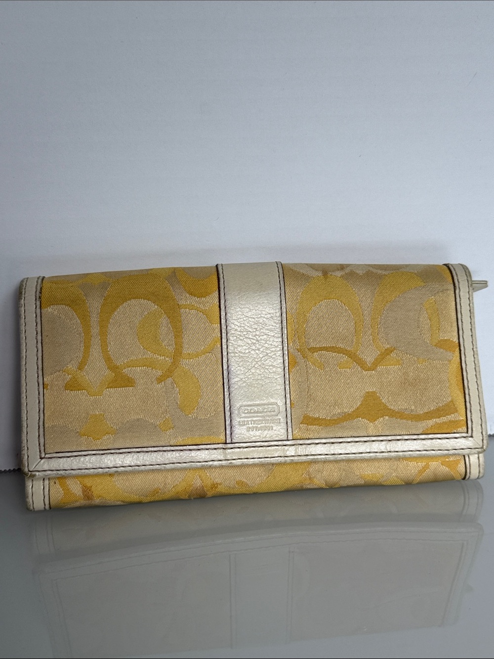 Coach Yellow Signature Continental Wallet with Cream Trim